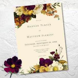 Invitation Mariage Élégant Bijou Vintage Floral Ivoire
