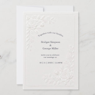 Invitation Mariage Élégant Blanc à Broderie Florale en Relief