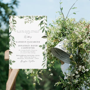 Invitation Mariage élégant blanc avec eucalyptus dégoulinant
