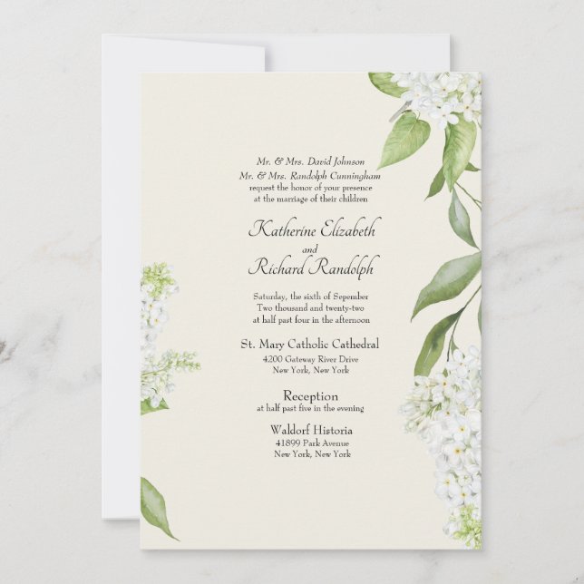 Invitation Mariage Élégant Blanc Hydrangea Beige  (Devant)