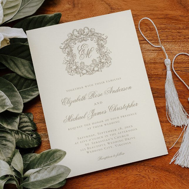 Invitation Mariage Élégant Blason Monogramme Ivoire (Créateur téléchargé)