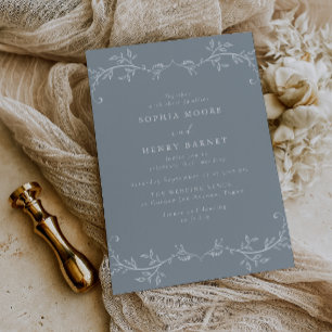 Invitation Mariage élégant bleu à l'aquarelle botanique