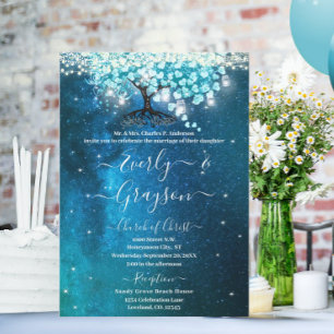 Invitation Mariage Élégant Bleu Aqua Turquoise Arbre à Feuill