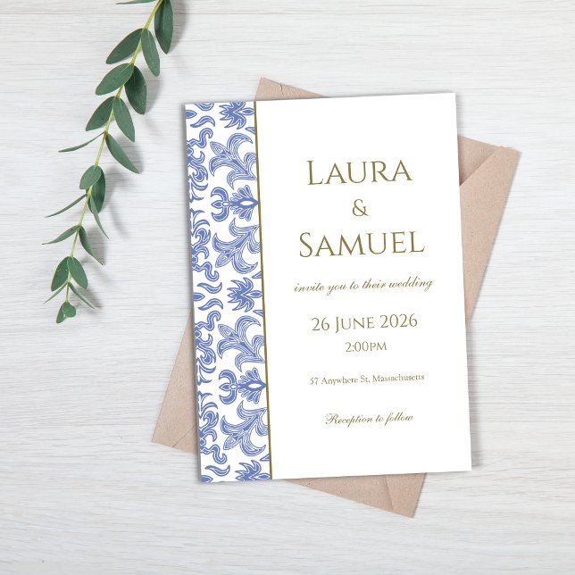 Invitation Mariage élégant bleu et blanc (Créateur téléchargé)