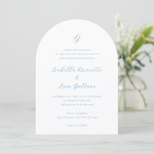 Invitation Mariage élégant bleu et blanc de style côtier chic