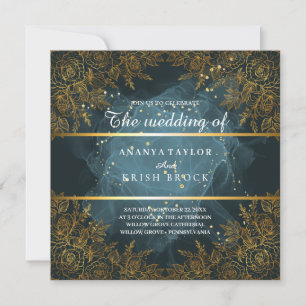 Invitation Mariage Élégant Bleu et Noir