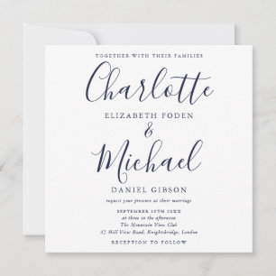Invitation Mariage élégant bleu marine signature script
