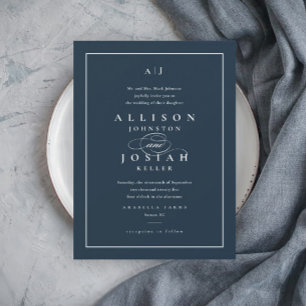 Invitation Mariage Élégant Bleu Nuit