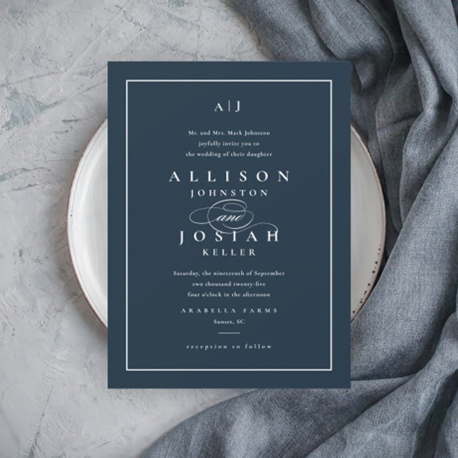 Invitation Mariage Élégant Bleu Nuit (Créateur téléchargé)