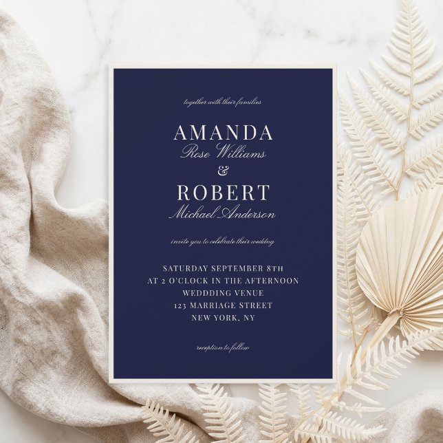 Invitation Mariage Élégant Bleu Nuit à l'Ancienne (Créateur téléchargé)