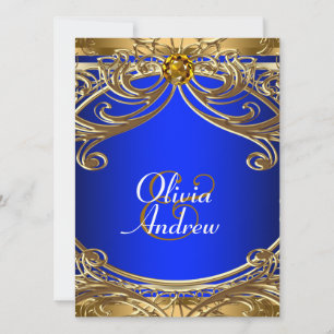 Invitation Mariage élégant bleu royal et or