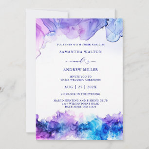 Invitation Mariage Élégant Bleu Royal et Violet
