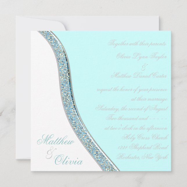 Invitation Mariage élégant bleu sarcelle (Devant)