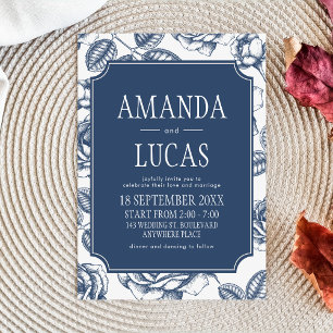 Invitation Mariage Elegant Blue Chinoiserie