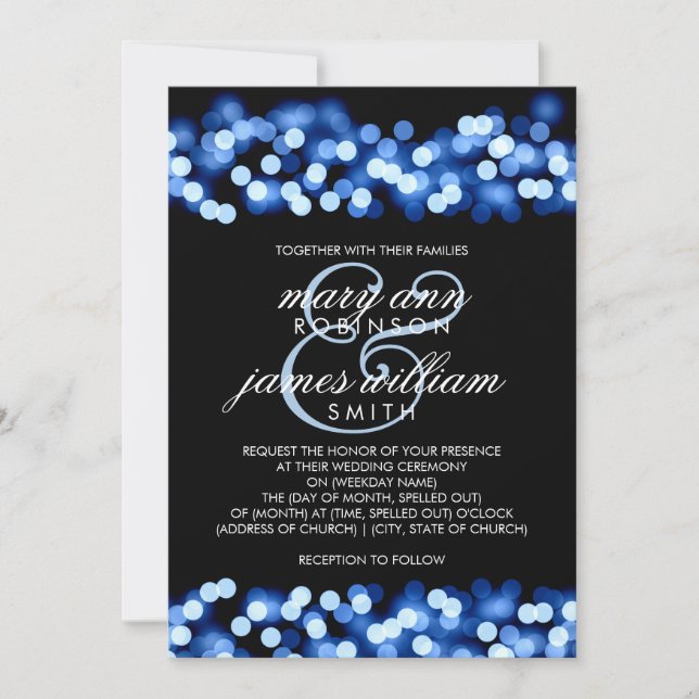 Invitation Mariage élégant Blue Hollywood Glam (Devant)