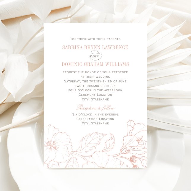 Invitation Mariage Élégant Blush Hibiscus et Gris (Créateur téléchargé)