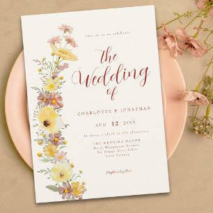 Invitation Mariage Élégant Bohème aux Fleurs Sauvages