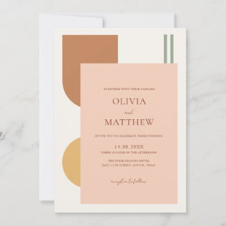Invitation Mariage Élégant Bohème Rétro en Terre Cuite avec A