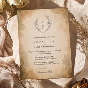 Invitation Mariage Élégant Bohème Rustique Monogramme Vintage