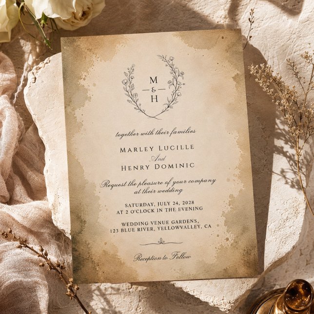 Invitation Mariage Élégant Bohème Rustique Monogramme Vintage (Créateur téléchargé)