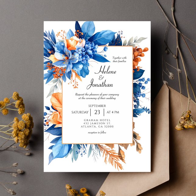 Invitation Mariage élégant boho terracotta bleu poussiéreux (Dusty Blue Terracotta Rust Boho Elegant Wedding Invitation)