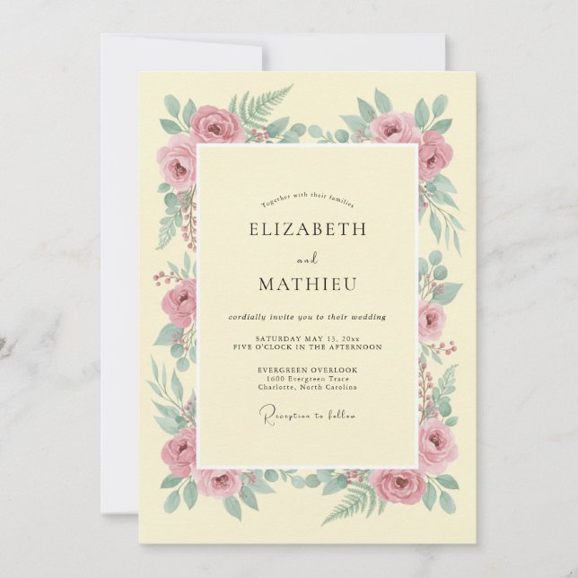 Invitation Mariage Élégant Botanique Crème (Devant)