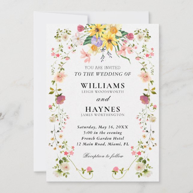 Invitation Mariage Élégant Botanique Floral Verdure (Devant)
