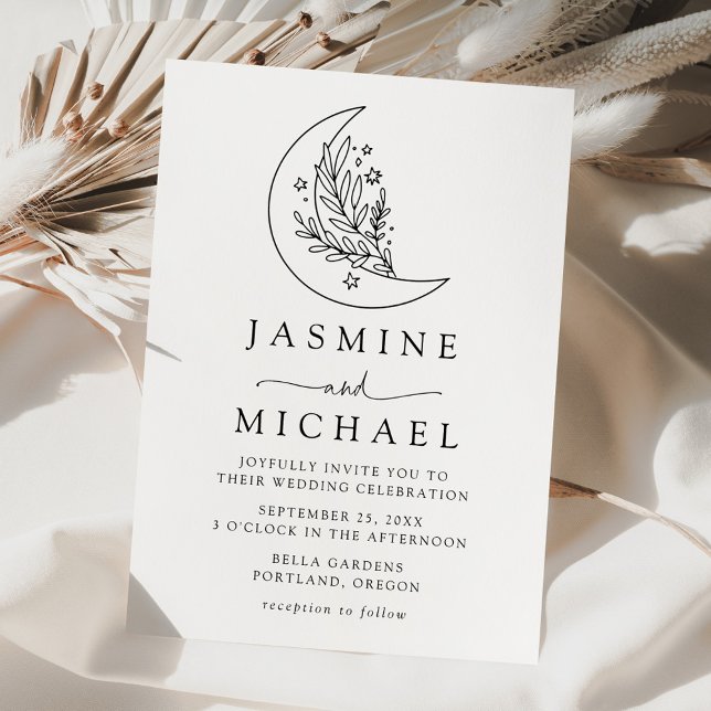 Invitation Mariage Élégant Botanique Lune et Étoiles (Créateur téléchargé)