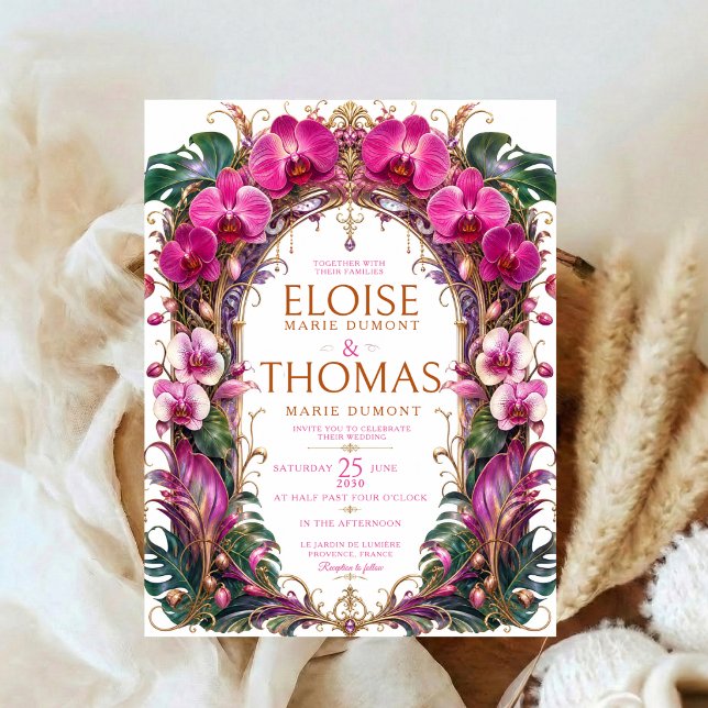 Invitation Mariage Élégant Botanique Orchidée Tropicale Or (Créateur téléchargé)