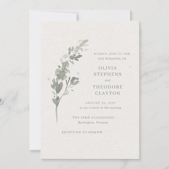 Invitation Mariage Élégant Botanique Vert Sauge Moderne (Devant)