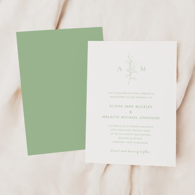 Invitation Mariage Élégant Botanique Vert Sauge Simple (Créateur téléchargé)