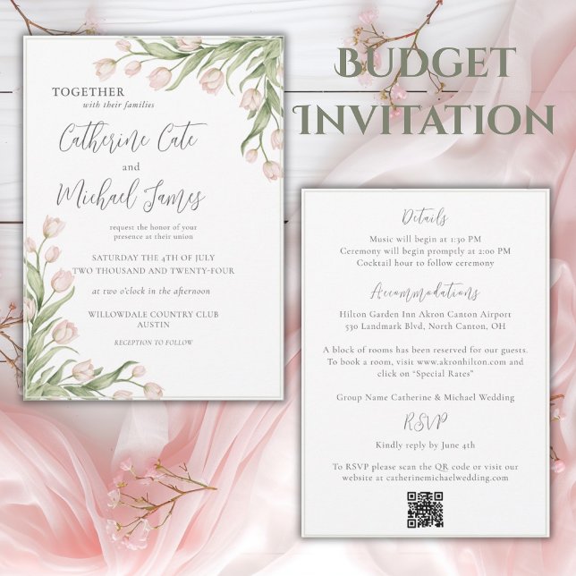Invitation Mariage Élégant Budget Fleur de Tulipe Rose (Créateur téléchargé)