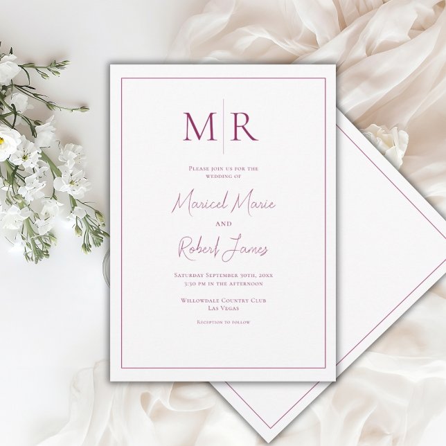 Invitation Mariage élégant burgundy moderne avec monogramme (Créateur téléchargé)