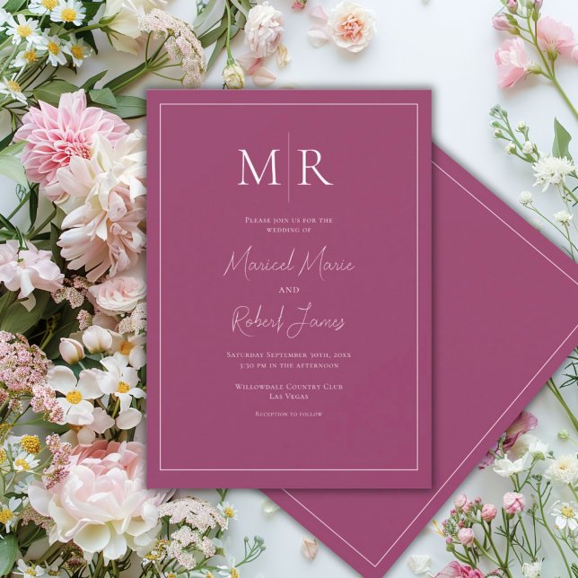 Invitation Mariage élégant burgundy moderne avec monogramme (Créateur téléchargé)