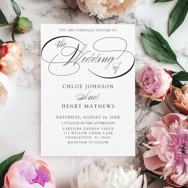 Invitation Mariage Élégant Calligraphie Classique Noir & Blan (Créateur téléchargé)