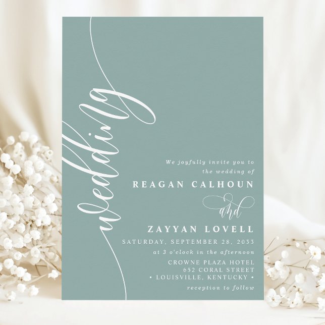 Invitation Mariage élégant calligraphié couleur sarcelle poud (Créateur téléchargé)