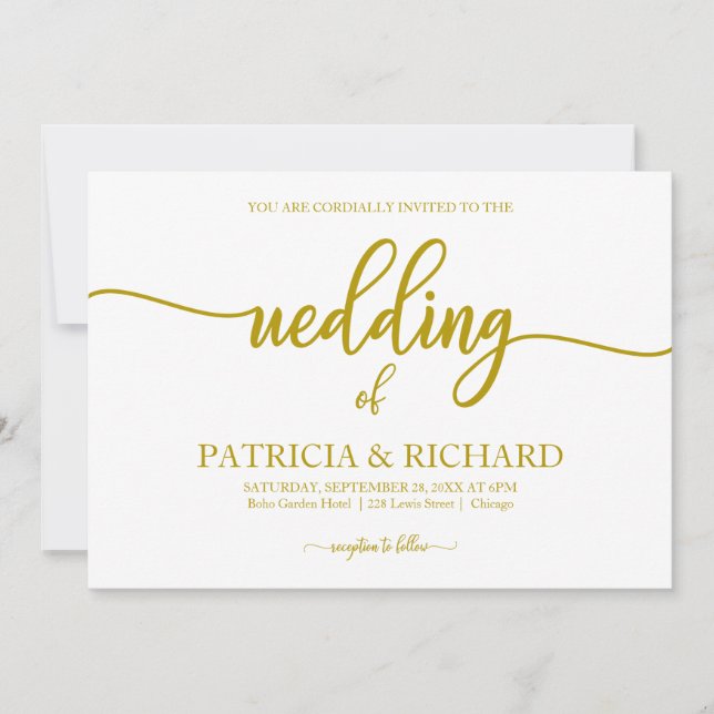 Invitation Mariage Élégant Calligraphié en Or (Devant)
