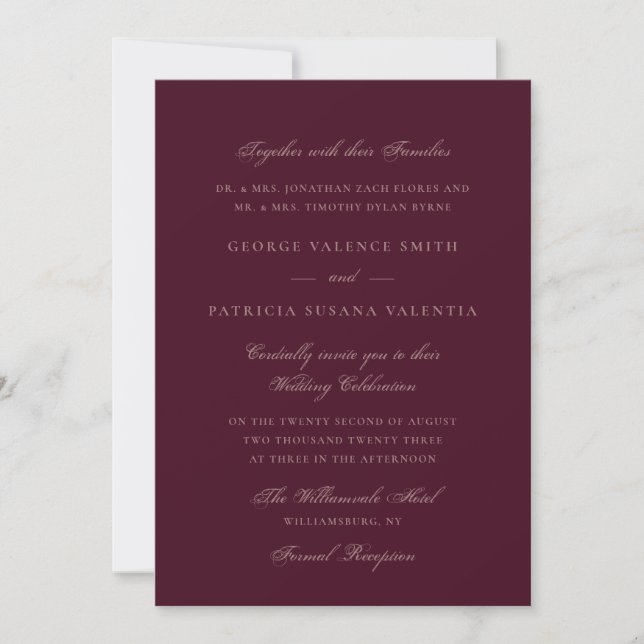 Invitation Mariage Élégant Calligraphie Formel Marron Rouge (Devant)