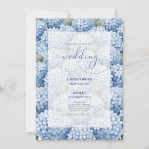 Invitation Mariage élégant calligraphie Hortensia Bleu Poussi