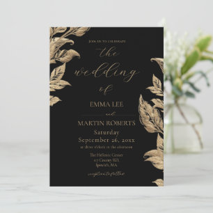 Invitation Mariage élégant calligraphie lis calla doré