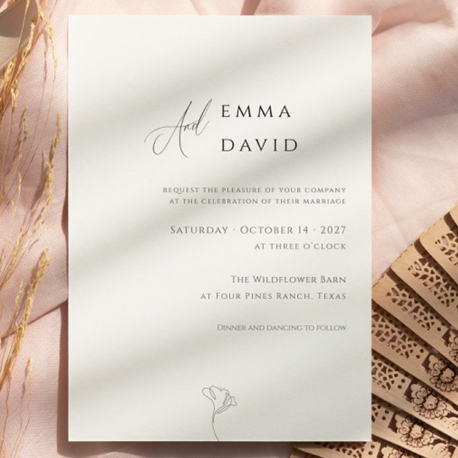 Invitation Mariage Élégant Calligraphie Noir & Blanc Simple (Stylish Simple Black & White Calligraphy Wedding Invitation - customizations available)