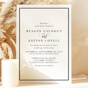 Invitation Mariage Élégant Calligraphie Noir et Blanc