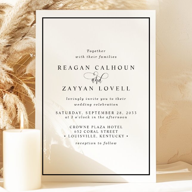 Invitation Mariage Élégant Calligraphie Noir et Blanc (Créateur téléchargé)