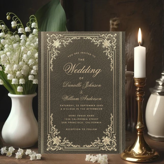 Invitation Mariage élégant calligraphie noir or vintage (Créateur téléchargé)