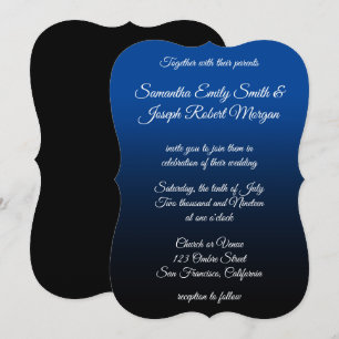 Invitation Mariage élégant calligraphie ombré bleu profond no