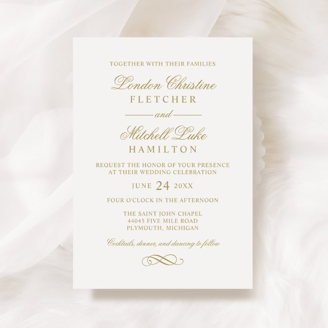 Invitation Mariage élégant calligraphié or antique (Créateur téléchargé)