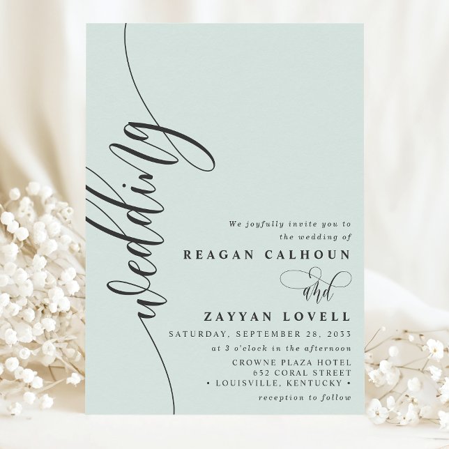 Invitation Mariage Élégant Calligraphie Script Pastel Mint (Créateur téléchargé)