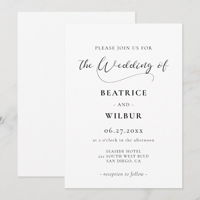 Invitation Mariage élégant calligraphique romantique (Devant / Derrière)