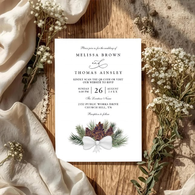 Invitation Mariage Élégant Campagnard au Cône de Pin Rustique (Créateur téléchargé)