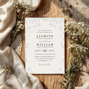 Invitation Mariage Élégant Campagnard Rustique Dentelle Flora